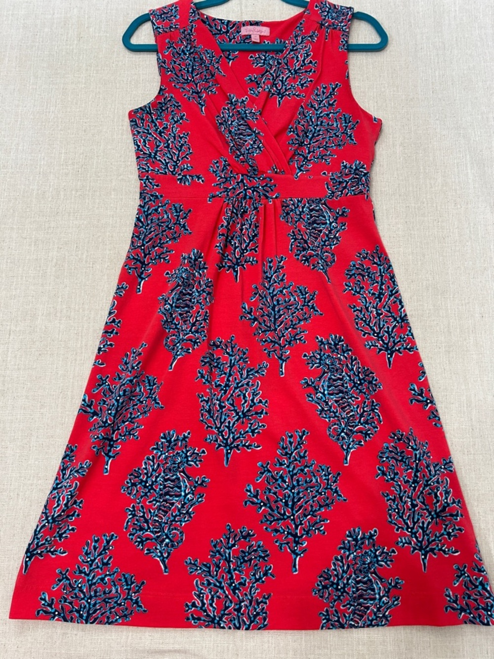 Lilly Pulitzer Coral Reef Dress Women’s M Seahorse Red Sleeveless V-Neck - Picture 8 of 14